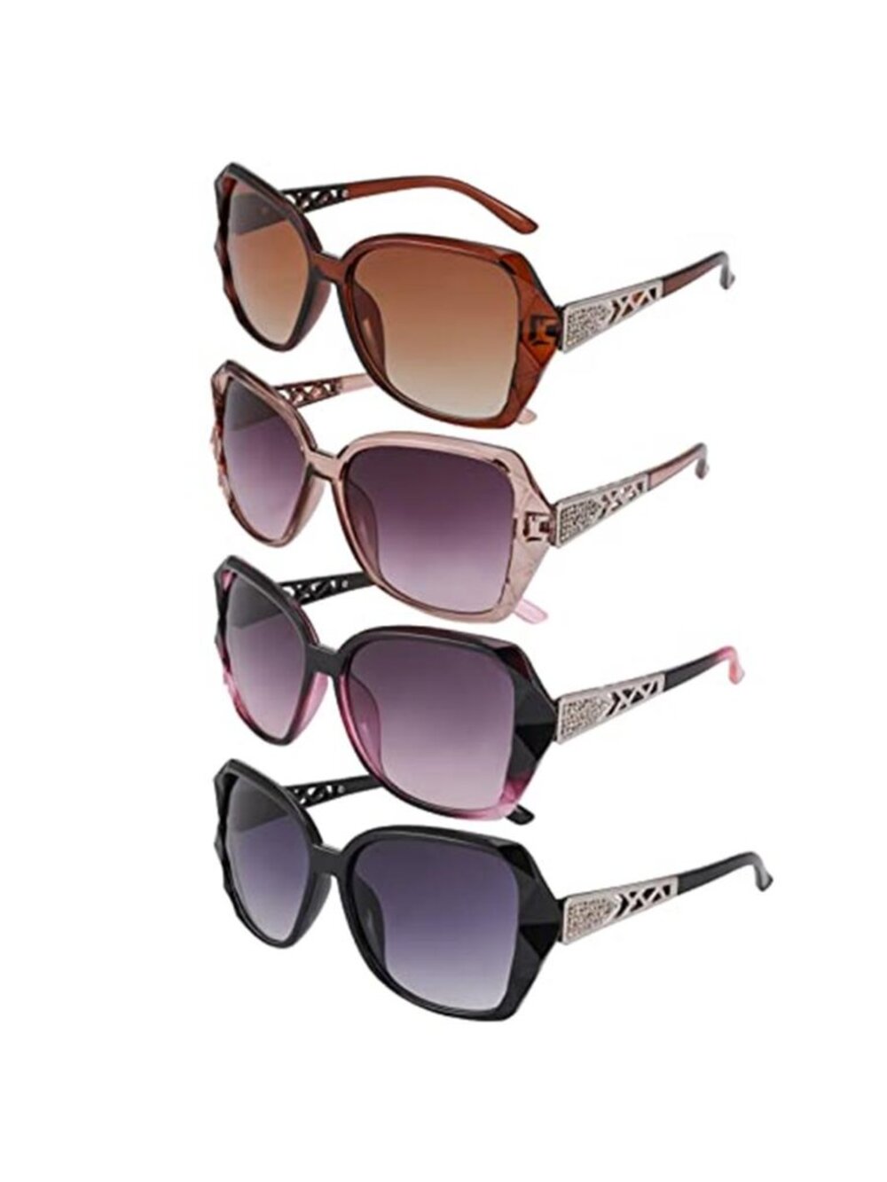Ladies 4 Pcs Sunglasses Women Large Sunglasses, UV 400 Glasses Oversized Classic